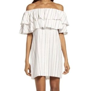 Charles Henry Metallic Stripe Off the Shoulder Popover Dress Chic Fairycore